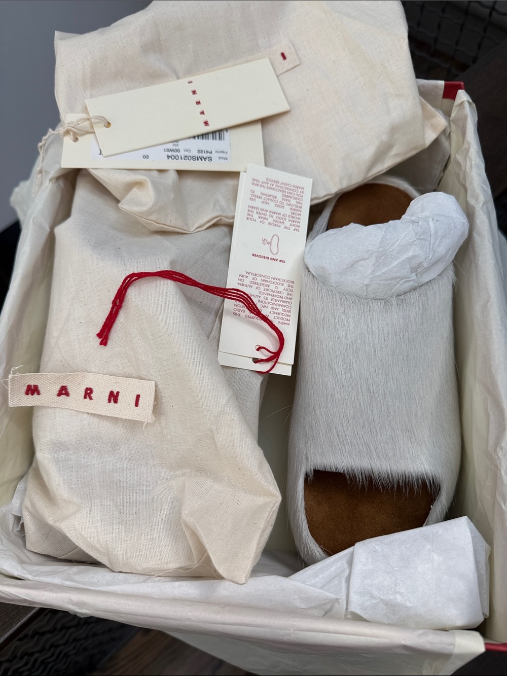 NWT Marni White REAL Calf Hair Platform Clog Mules - Picture 10 of 12